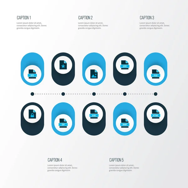 Typen Symbole farbigen Satz mit gesperrten Datei, Datei eps, Datei bmp und andere Bildelemente. Symbole für isolierte Abbildungen. — Stockfoto