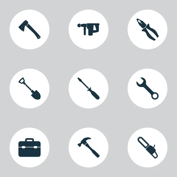 Juego de iconos de reparación con llave inglesa, pala, destornillador y otros elementos de reparación. Iconos de reparación de ilustración vectorial aislado . — Vector de stock