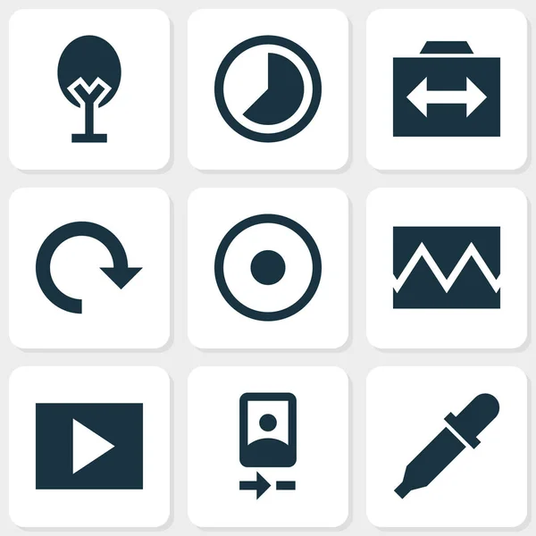 Icone immagine impostate con timelapse, rotazione, presentazione e altri elementi accelerati. Isolate icone immagine vettoriale illustrazione . — Vettoriale Stock