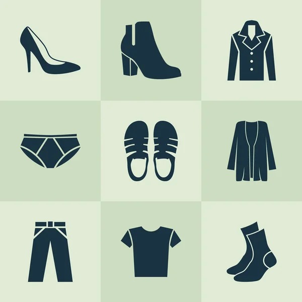Ruha ikonok beállítása nő cipő, divatos, zokni és egyéb női téli cipő elemek. Elszigetelt illusztráció ruha ikonok. — Stock Fotó