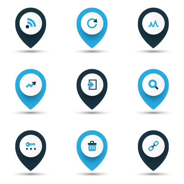 アイコンの色の傾向、検索、プライバシー、その他のごみ箱要素セットのインターフェイスです。孤立した図インターフェイス アイコン. — ストック写真