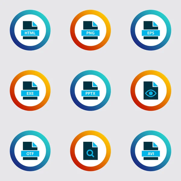 Dateisymbole farbig gesetzt mit Datei HTML, Dokument, Datei Exe und anderen html5-Elementen. Icons zur Illustration. — Stockfoto