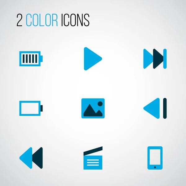 Music icons colored set with play, charge, smartphone and other picture elements. Isolated  illustration music icons.