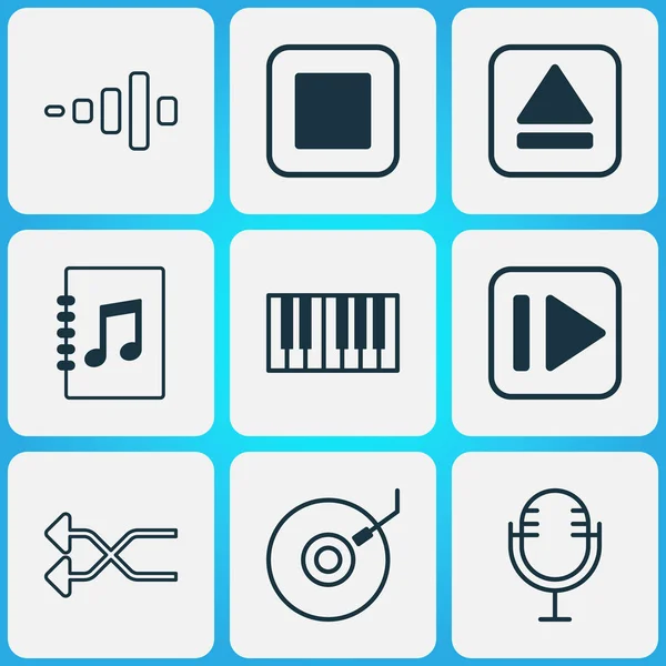 Icone musicali impostate con dj disc, sintetizzatore, microfono e altri elementi randomizzati. Isolate icone di musica illustrazione . — Foto Stock