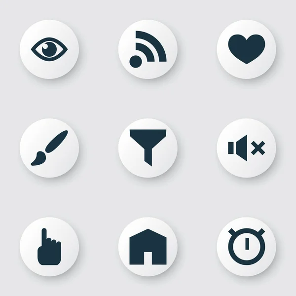 Interface-Symbole mit Show, Filter, Feed und anderen Home-Elementen. Icons für isolierte Illustration. — Stockfoto