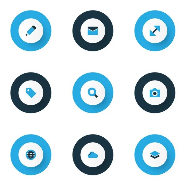 Ícones de usuário colorido conjunto com rótulo, globo, nuvem e outros elementos da terra. Ícones de usuário de ilustração isolados . — Fotografia de Stock