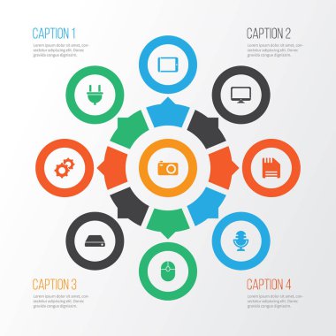 Teknoloji simgeleri tablet, disket, sabit disk ve diğer hdd öğeleri ile ayarlayın. İzole vektör çizim teknoloji simgeleri.