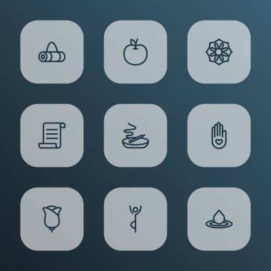 Manevi simgeler stil kümesi yanan muma, mandala, barış el aromaterapi öğeleri satır. İzole vektör çizim manevi simgeler.