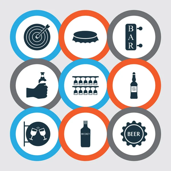 Iconos de alcohol con discoteca, bebida, vodka y otros elementos del cartel. Iconos de alcohol de ilustración vectorial aislado . — Vector de stock