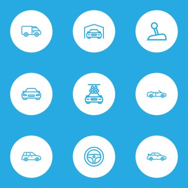 Otomobil simgeler stil araba, cennet, crossover ve diğer çamaşır öğeleri kümesi satır. İzole vektör çizim otomobil simgeler.