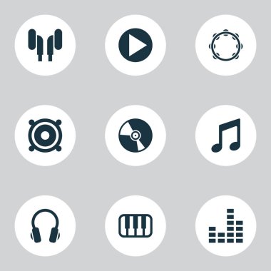 Ses simgeler Not, vinil, mikser ve diğer timbrel öğeleri ile ayarlayın. İzole vektör çizim ses simgeler.