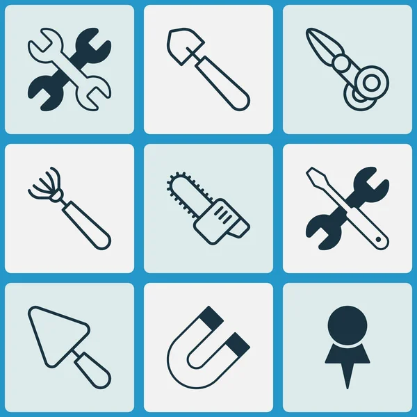 Apparatus icons set with chainsaw, destination, scissors and other screwdriver with wrench elements. Isolated vector illustration apparatus icons. — Stock Vector