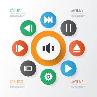 Ayarı ile müzik simgeleri dışarı atmak, oyun ve diğer öğeleri ön. İzole vektör illüstrasyon müzik simgeleri.