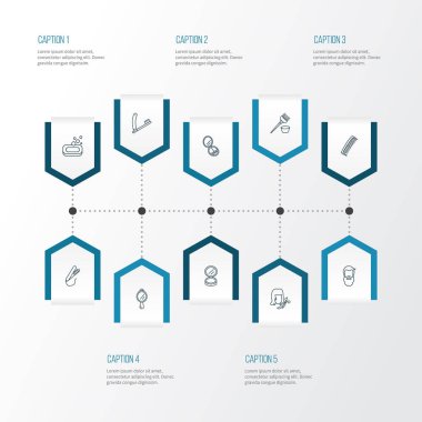 Berber simgeler stil yüz pudrası, jilet, tarak ve diğer düz keskin öğeleri kümesi satır. İzole vektör çizim berber simgeler.