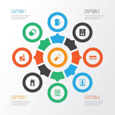 Sigara, sekmede şarap ile set, kol içecekler simgeleri ve diğer asılı öğeleri banner. İzole vektör çizim içecekler simgeler.