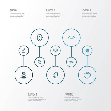 Yoga kutsal kişilerin resmi stil yaprak, ayaklar, fil ve diğer cin öğeleri kümesi satır. İzole vektör çizim yoga simgeler.