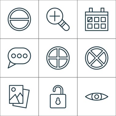 Web Simgeler açık kilit, kaldır, mesajlaşma ve diğer bakışta öğeleri ile ayarlayın. İzole vektör çizim web simgeler.