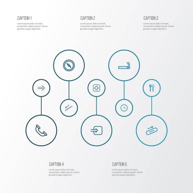 Genel simgeleri stil Restoran, tıp, çağrı ve diğer yönlendirme öğeleri kümesi satır. İzole vektör çizim genel simgeler.