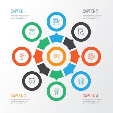 Proje simgeleri çalışma alanı, proje planlama, karar verme ve diğer mevcut rozet öğeleri ile ayarlayın. İzole vektör çizim proje simgeleri.