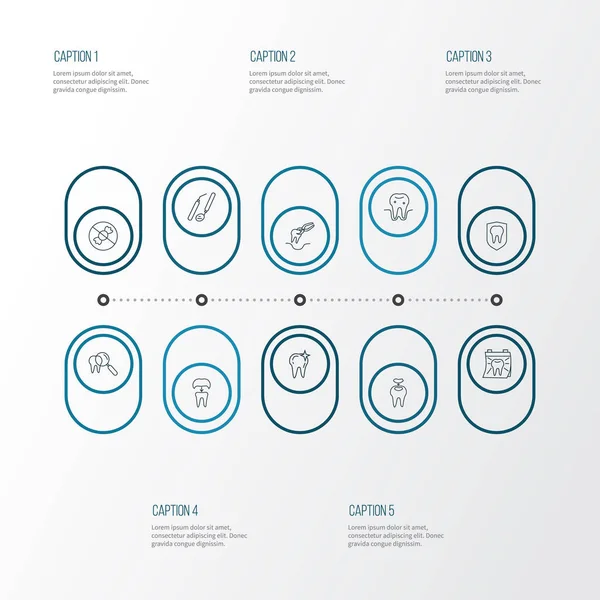 Style de ligne d'icônes en émail avec inspecter la dent, la protection des dents, le jour du dentiste et d'autres éléments de caries. Illustration vectorielle isolée icônes émail . — Image vectorielle