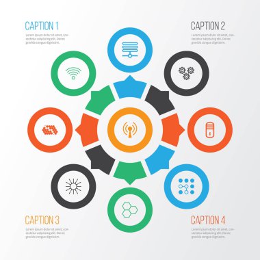 Robotik simgeler veritabanı, wi-fi, parlaklık yönetmelik ve diğer bilgileri temel öğeler ile ayarlayın. İzole vektör çizim robotik simgeler.