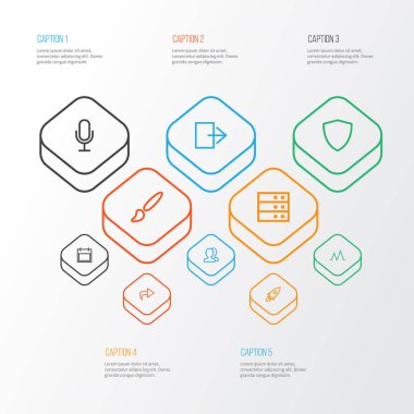Kullanıcı simgeleri çizgi stili aksiyon ile ileri, resim ve diğer sunucu öğeleri ayarlayın. İzole vektör çizim Kullanıcı simgeleri.