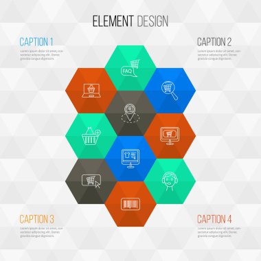 Ticaret simgeler stil barkod ile alışveriş web sitesi, aramak ve diğer online alışveriş öğeleri kümesi satır. İzole vektör çizim ticaret simgeler.