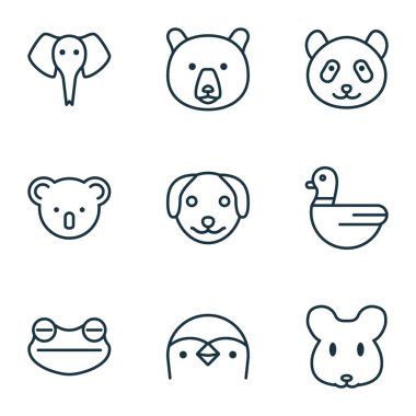 Hayvanat Bahçesi simgeler ayı, fare, kurbağa ve diğer köpek yavrusu öğeleri ile ayarlayın. İzole vektör çizim Hayvanat Bahçesi simgeler.