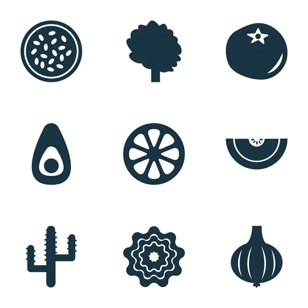 Jídlo ikony nastavit s kečupem, kaktus, Pattinson a další prvky, rajče. Izolované vektorové ilustrace potravin ikony. — Stockový vektor
