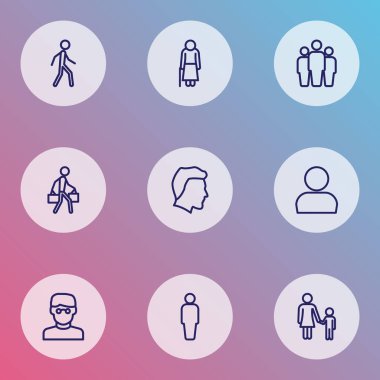 Kişi simgeler stil kümesi ile zeki, çocuk, Grup ve diğer Kullanıcı öğelerini satır. İzole vektör illüstrasyon kişi simgeler.