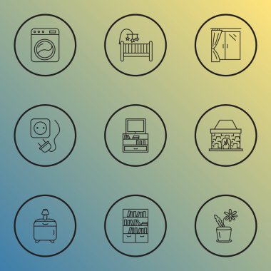 İç simge stil soket, pencere, kitaplık ve diğer çekmece öğeleri kümesi satır. İzole vektör illüstrasyon iç simgeler.