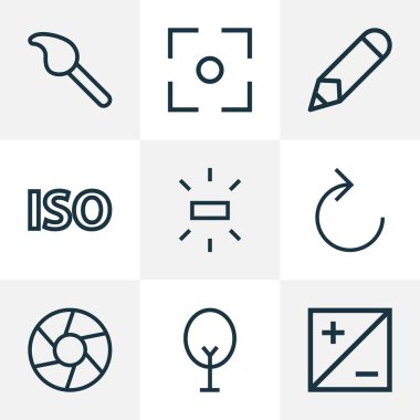 Resmi simgeler çizgi stili yeniden yükle, parlaklık, kalem ve diğer yenileme ile sağ unsurları ayarlayın. İzole vektör çizim resim simgeleri.