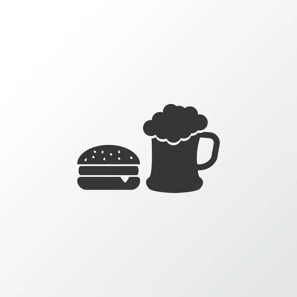 Cerveza con símbolo de icono de hamburguesa. Almuerzo aislado de primera calidad en estilo de moda . — Archivo Imágenes Vectoriales