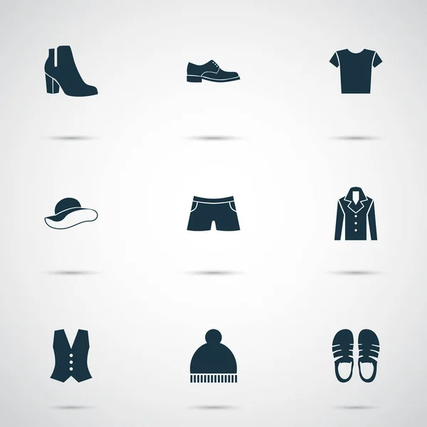 Vêtements icônes ensemble avec des bottes, sandales, culottes éléments de maillot de bain. Illustration vectorielle isolée vêtements icônes . — Image vectorielle