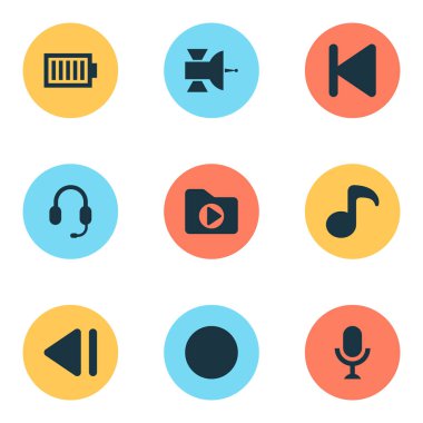 Müzik simgeleri uydu, dosya, kayıt ve diğer quaver öğeleri ile ayarlayın. İzole vektör illüstrasyon müzik simgeleri.