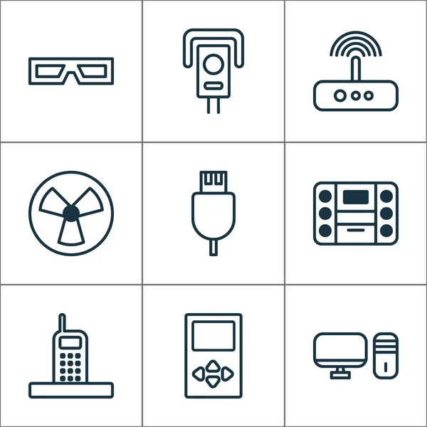Icônes matérielles réglées avec surveillance, modem, téléphone et autres éléments de ventilation. Isolé icônes matériel d'illustration . — Photo