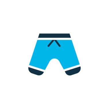 Şort simgesi renkli sembol. Premium kalite izole yüzme mayo moda stil öğesinde.