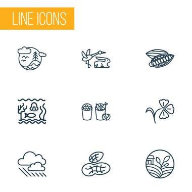 Uyum simgeler stil Eko Tarım, fıstık, hasat ve diğer tarım öğeleri kümesi satır. İzole illüstrasyon uyum simgeler.