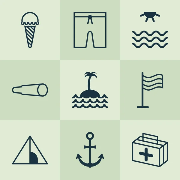 Tourism icons set with sea, tent, medicine and other sunrise elements. Isolated  illustration tourism icons.