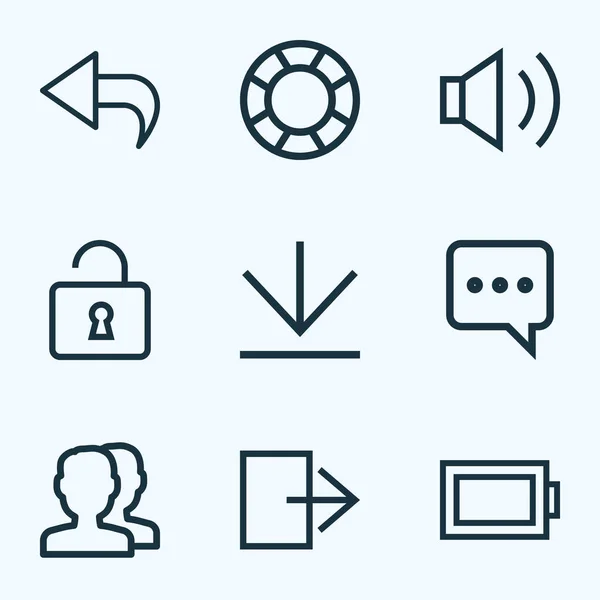 Iconos de interfaz conjunto de estilo de línea con audio, retorno, mensajero y otros elementos de flecha hacia abajo. Iconos de interfaz de ilustración aislada . — Foto de Stock
