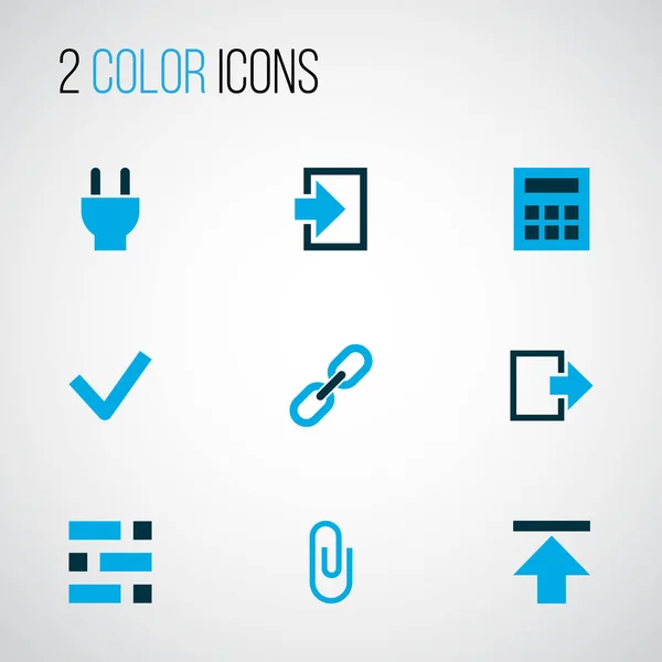 Interface icons colored set with checkmark, exit, link and other socket elements. Isolated  illustration interface icons.