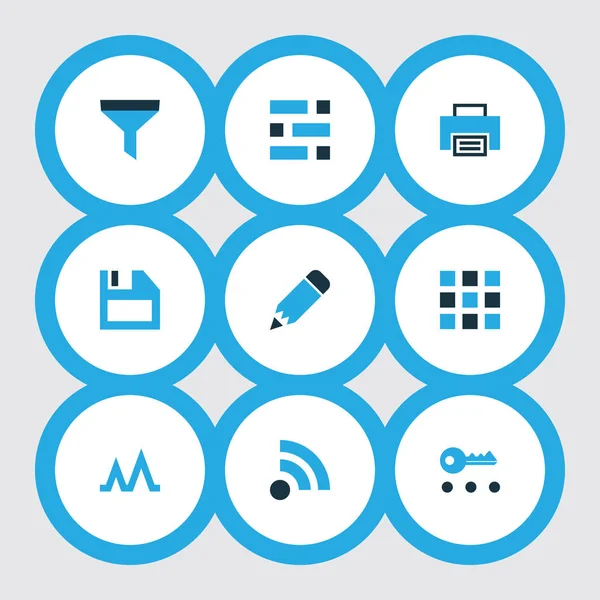 Interface icons colored set with privacy, edit, feed and other printer elements. Isolated  illustration interface icons.