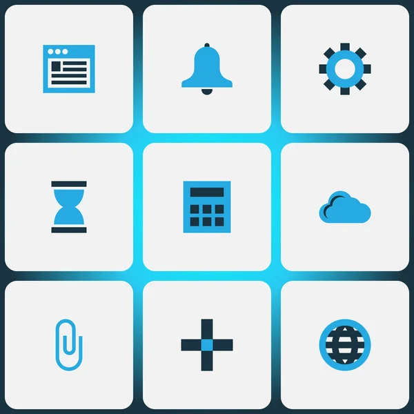 Interface icons colored set with browser, globe, cloud and other clip elements. Isolated  illustration interface icons.