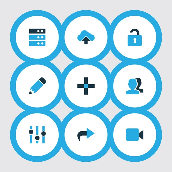 Renkli kümesiyle eklemek, kilidini açmak, düzenlemek kullanıcı simgeleri ve diğer öğeleri kalem. İzole illüstrasyon Kullanıcı simgeleri.