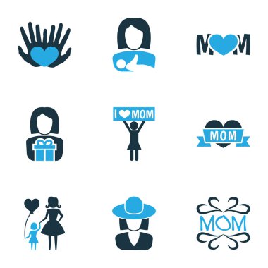 Anneler günü simgesi renkli tasarım konsepti. Sevgi dolu, avuç içi 9 gibi öğeleri kümesi ve korumak. Anne, kadın ve aşk için güzel sembolleri.
