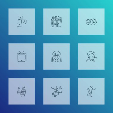 Yaşam tarzı simgeleri stil pişirme ile tv, resim ve diğer çizim öğeleri kümesi satır. İzole illüstrasyon yaşam tarzı simgeleri.