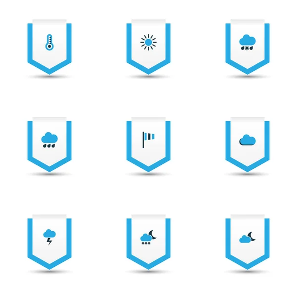 Aria icone colorate set con tempestoso, bandiera, sole e altri elementi fulmini. Isolate icone aria illustrazione . — Foto Stock