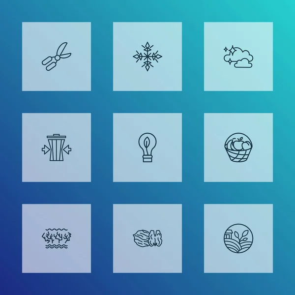 Harmony icons line style set with eco bulb, reduce waste, eco farming and other snowflake elements. Isolated  illustration harmony icons. — Stock Photo, Image