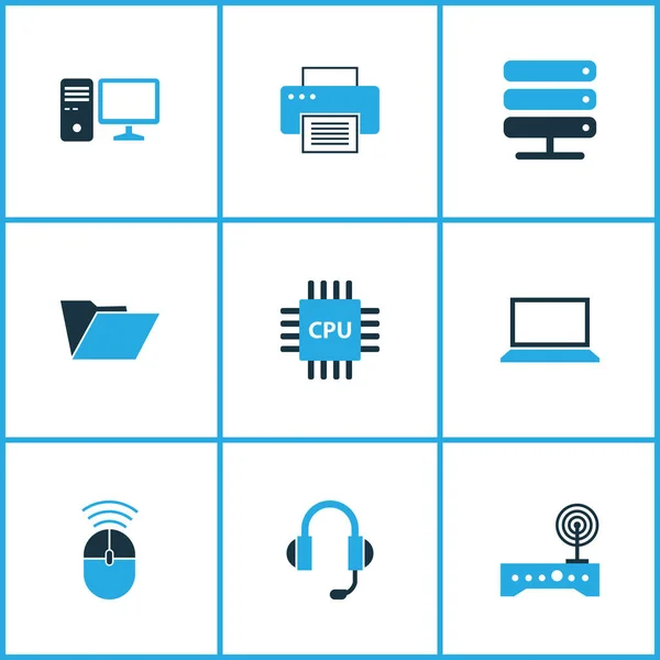 Maskinvara ikoner färgade set med laptop, wifi, cpu och andra modem element. Isolerade illustration hårdvara ikoner. — Stockfoto