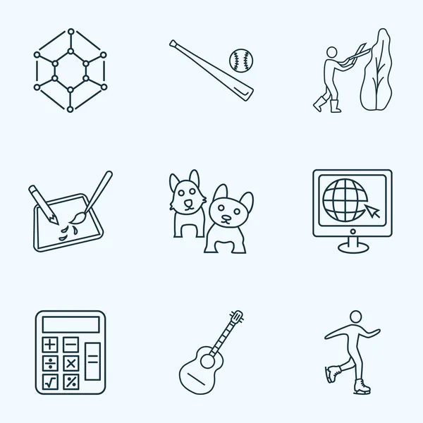 Lifestyle icons line style set with guitar, design, math and other batting elements. Isolated  illustration lifestyle icons.